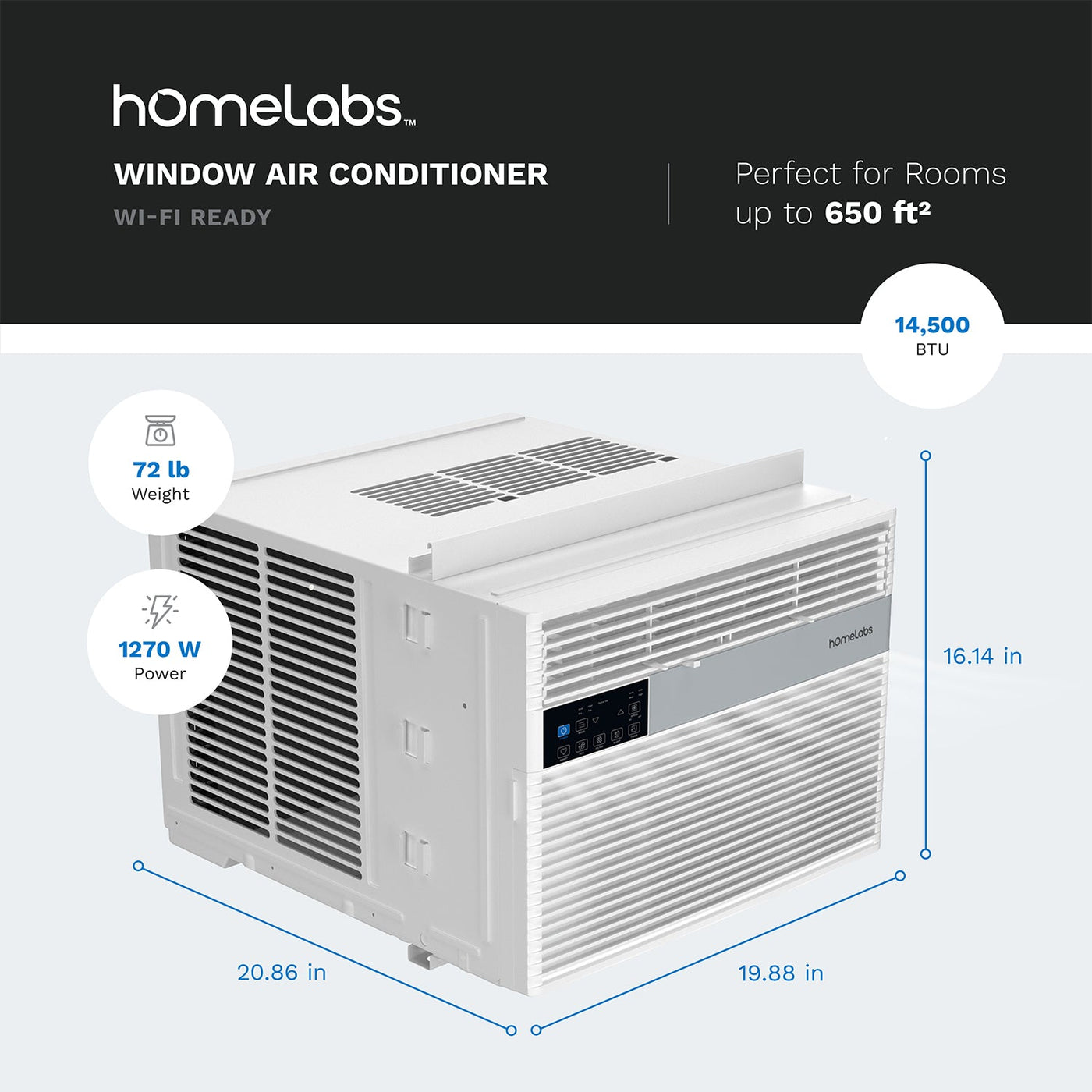 hOmeLabs | 14,500 BTU Wi-Fi Window Air Conditioner